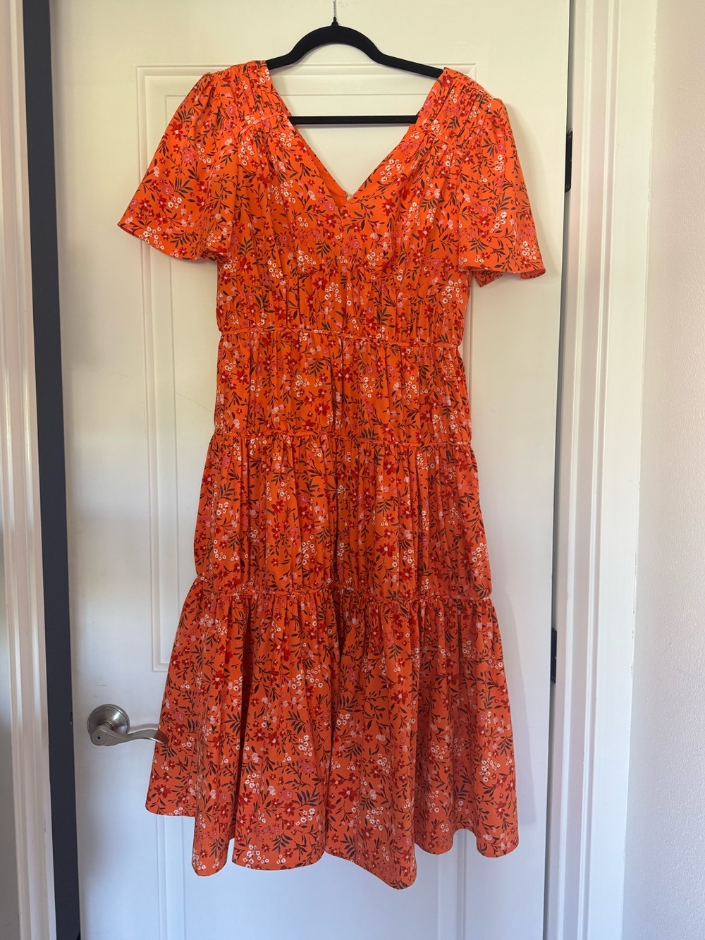 Draper James midi Orange Floral V-Neck Tiered Dress